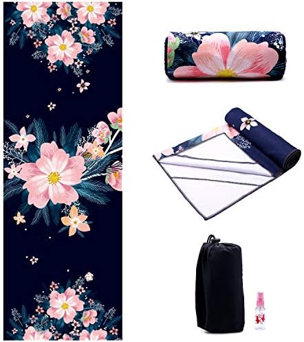 Eunzel Yoga Towel,Hot Yoga Mat Towel with Corner Pockets Design - Sweat Absorbent Non-Slip for Hot Yoga,Bikram and Pilates