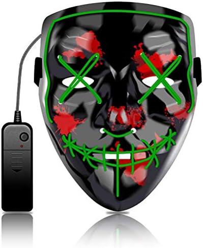 Led Purge Mask Light up Costumes Halloween Scary Rave El Wire Masks for Masquerade Party Green