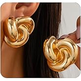 Chunky Gold Statement Earrings for Women,Geometric Twist Thick Spiral Knot Dangle Earrings,Trendy Exaggerated Large Ear Accessories