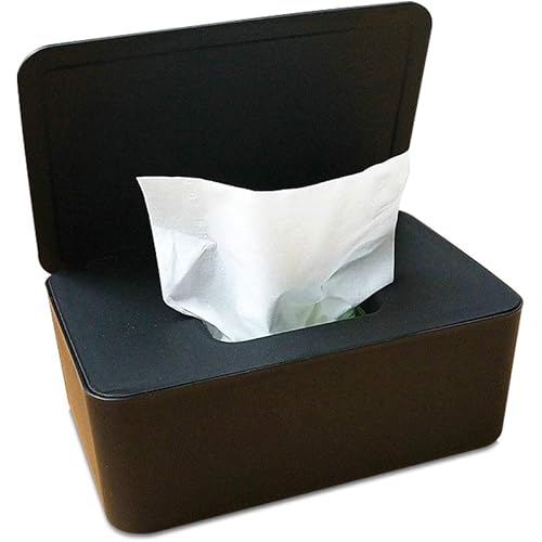Frjjthchy Wipes Holders Large Capacity Wipes Dispenser Reusable Wipes Case Tissue Box for Home Living Room Bathroom (Black)