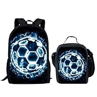 Salabomia Children Ice Soccer Design Kids School Backpack Set with Lunch Bags