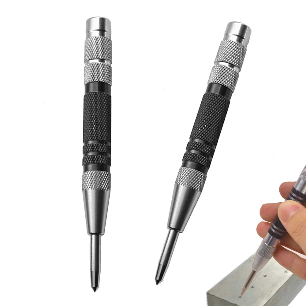 2 PCS Automatic Center Punch Adjustable Tension Hole Punch Heavy Duty Center Hole Punch for Metal Glass Wood Punching