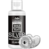 Edible Glitter Paint - 2 fl.oz Food Grade Metallic Glitter Cake Paint for Cake Decorating, Baking, Cupcakes - Shimmer Art Decorative Liquid Edible Paint Food Coloring for Fondant, Donuts (Silver)