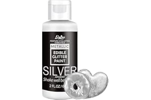 LIMINO Edible Glitter Paint - 2 fl.oz Food Grade Metallic Glitter Cake Paint for Cake Decorating, Baking, Cupcakes - Shimmer Art Decorative Liquid Edible Paint Food Coloring for Fondant, Donuts (Silver)