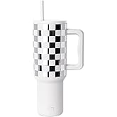 Simple Modern 40 oz Tumbler with Handle and Straw Lid | Insulated Cup Reusable Stainless Steel Travel Water Bottle Cupholder Use | Gifts for Women Him Her | Trek Collection | Silver Bell Checkmate