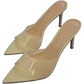 Clear Pointed Open Toe Heels for Women Summer Slip on Mules Sexy Stiletto Heeled Sandals Party Wedding Prom Dress Casual Shoes