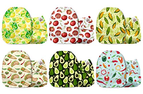 Mama Koala One Size Baby Washable Reusable Pocket Cloth Diapers, 6 Pack with 6 One Size Microfiber Inserts (A Fruit & Tacos)