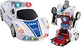 Battery Operated Bump and Go Transformers Toys for Kids Car Transformer Robot Police Car Toy Realistic Engine Sounds and Beautiful Flash Lights (Police Racing Car)