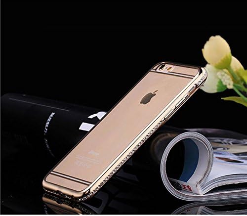 iPhone 6S Case,Inspirationc® Glitter Bling Crystal Rhinestone Diamonds Clear Rubber Electroplate Plating Frame TPU Soft Silicone Bumper Case Cover for Apple iPhone 6/6S 4.7 Inch--Gold
