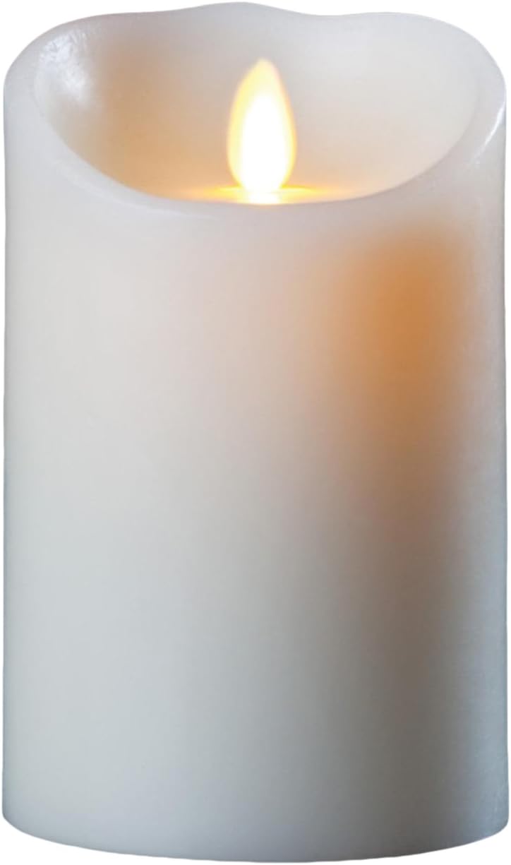 Darice LM355B Luminara Realistic Artificial Flame Pillar Candle with Timer, 5-Inch, Ivory