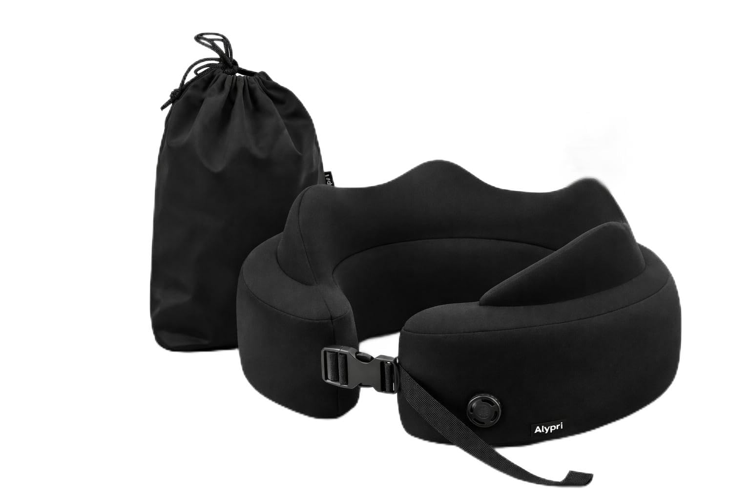 Photo 1 of Alypri Inflatable Memory Foam Travel Neck Pillow – Auto-Inflating with Twist Valve, Adjustable Cervical Support for Airplane, Car & Office – Compact, Lightweight & Portable (Black)