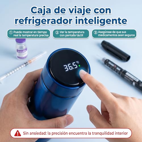 VOURTM Enfriador De Insulina Portátil Con Pantalla Táctil Digital - Hielera Insulina De 60 Horas Con 2 Botellas De Gel Y Bolsa De Almacenamiento Para Viaje Diario, Desplazamientos Y Vacaciones