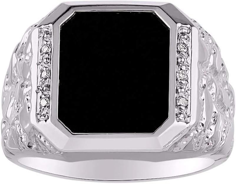 Rylos Mens Rings 14k White Gold Or 14k Yellow Gold Ring With Diamonds And Black Onyx Set In Designer Nugget Style Rings For Men Men S Rings Gold Rings Sizes 8 9 10