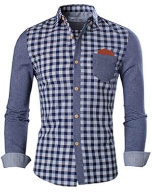 Mens Trendy Slim Fit Two-toned Checkered Longsleeve Shirt