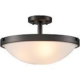 SAMTEEN Farmhouse Black Semi Flush Mount Ceiling Light Modern 3-Light Frosted Glass Ceiling Light Fixtures Matte Black Flush 