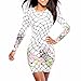 New Bright White Flower Floral Printed New Women Sexy Bodycon Long Sleeve Dress