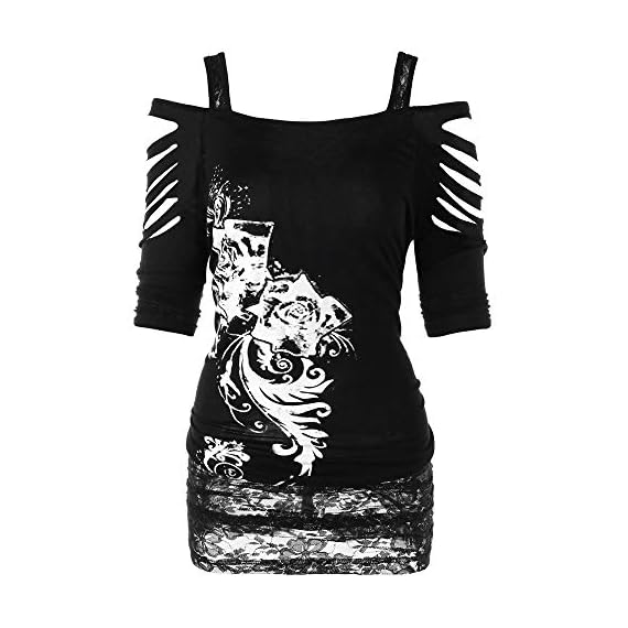 Women-Off-Shoulder-BlouseRock-Gothic-Shirt-Casual-Ripped-Sling-Fashion-Blouse-TopSunsee-New