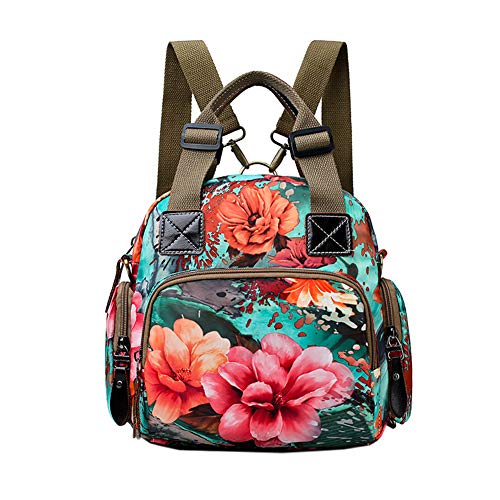 Womens Nylon Crossbody Bag Fashion Flower Printing Shoulder Purse Leisure Travel Bag Handbags Multi Purpose Mummy Backpack