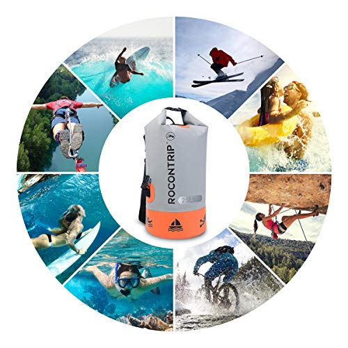ROCONTRIP Waterproof Dry Bag Dry Sack 10L/25L/40L, Lightweight Waterproof Backpack for Kayaking, Beach, Rafting, Boating, Hiking, Camping and Fishing (Orange 25L) - Thumbnail 5