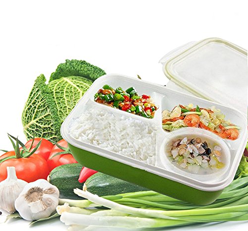 Vinmax Bento Lunch Box Rectangulaire 4 Compartiments Anti-fuite pour Enfants et Adultes Boîte Alimentaire Passe au Micro-ondes - Vert