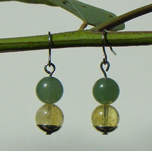 Crystal Gemstone Dangle Earrings with Green Aventurine and Yellow Citrine on Surgical Stainless Steel, Pair for Prosperity