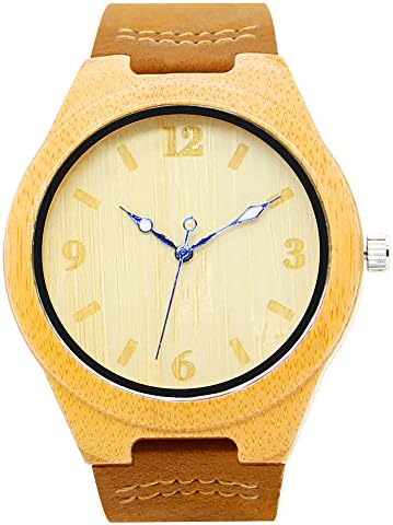 Factory direct bamboo wooden watch genuine leather strap, Japan quartz movement 12h analog display watch - send the gift of the best man