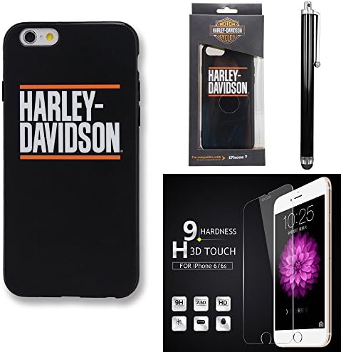 Harley Davidson Black and White Name TPU semi rigid cover for the iPhone 7. Comes with tempered glass screen protector and stylus pen.