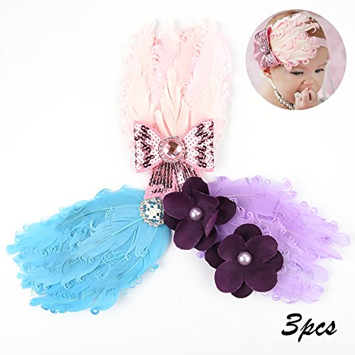 VITORIA'S GIFT Baby's Headbands Girl's Hair feathers Headdress Head Wear (3 pcs)