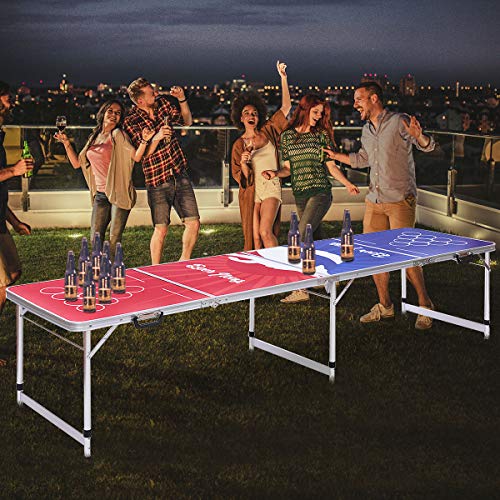 GYMAX Beer Pong Table, 8’ Folding Aluminum Game Party Table (Style B)
