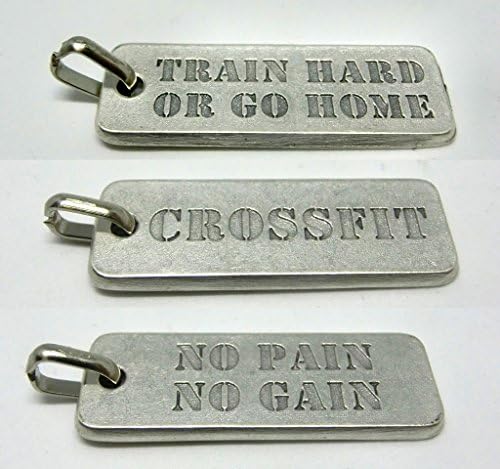 Kit 3 Tags Silver Drop Charms Necklace with Ring for Gym Fitness Crossfit Gym Bodybuilding No Pain No Gain Train Hard or Go Home