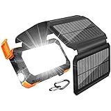 BLAVOR Solar Charger with Foldable Panels, Outdoor Power Bank 18W Fast Charging, 20,000mAh Solar Powered Charger with Camping Light/Flashlight/Compass Type C USB Charger 3 Outputs/Dual Inputs(Orange)