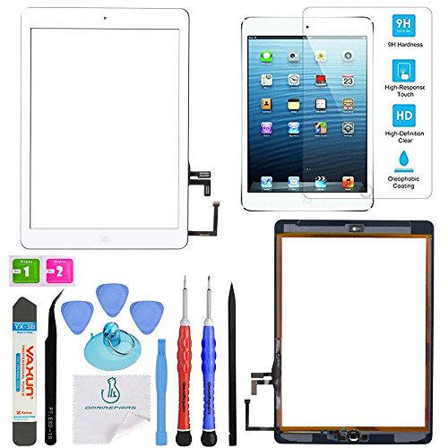 OmniRepairs For iPad Air (iPad 5) 1st Generation Glass Touch Screen Digitizer Retina Display OEM Assembly Replacement with Home Button Flex, Adhesive Tape, Screen Protector and Repair Toolkit (White) OmniRepairs For iPad Air (iPad 5) 1st Generation Glass Touch Screen Digitizer Retina Display OEM Assembly Replacement with Home Button Flex, Adhesive Tape, Screen Protector and Repair Toolkit (White)