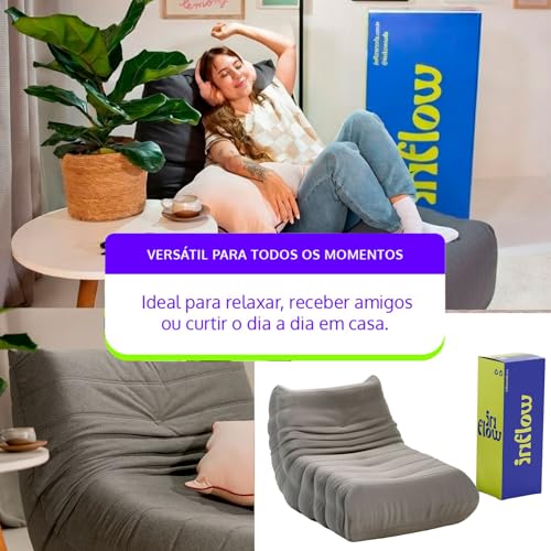 Poltrona Puff Retrô Inflow Boucle Cinza Vem Na Caixa Design Decorativo Para Sala e Quarto Moderno