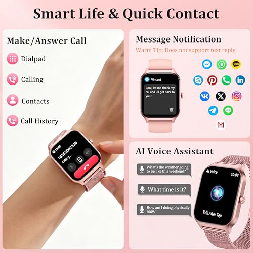 Smart Watch Women Men, 1.85'' Lightweight Screen Fitness Watch, Bluetooth Call, HR/ Blood Pressure/ Sleep Monitor, 115+ Sports Modes, Voice Control, IP68 Waterproof Compatible with Android & iPhone