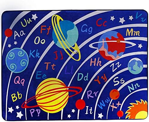 GABWE Space Kids Rug Educational Carpet for Kids Playroom Bedroom Area Solar System Rectangle Rug Blue 47.2"x63"