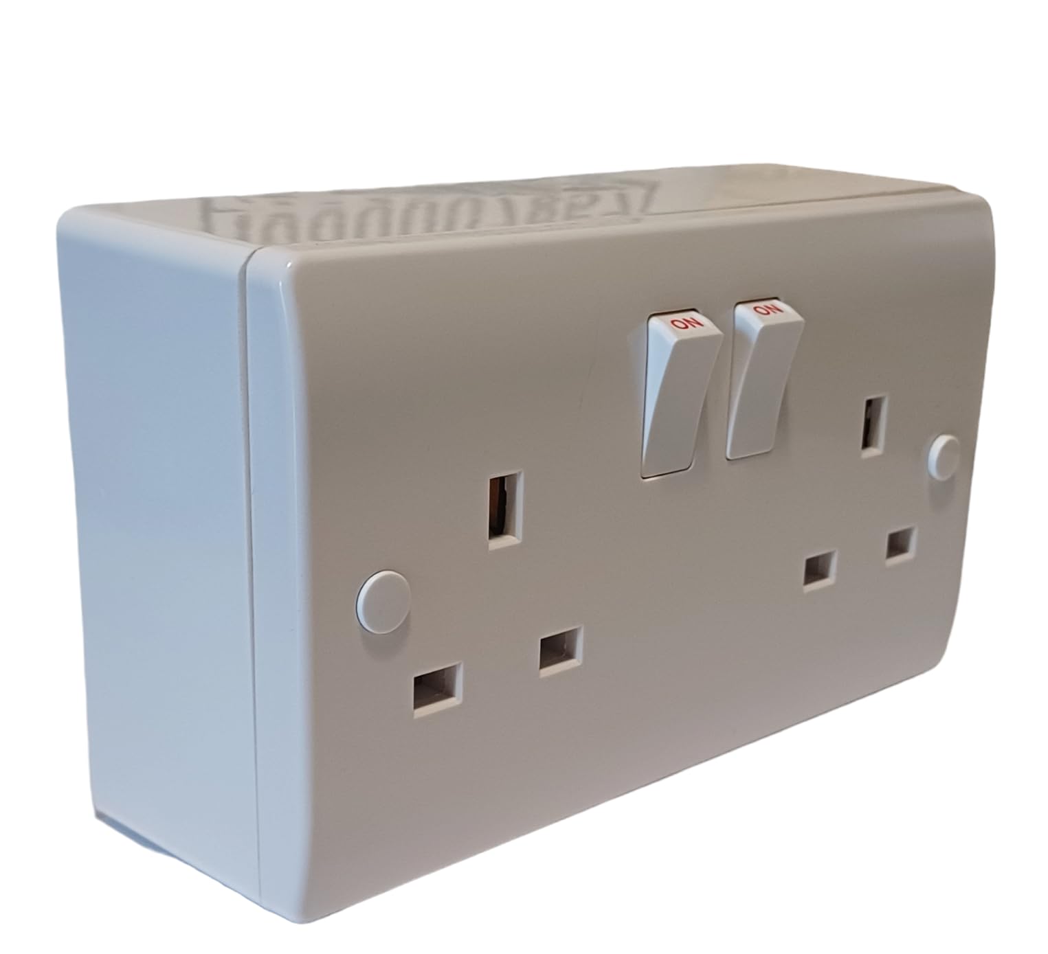 DOUBLE SOCKET AND 35mm PATTRESS BACK BOX, 2 GANG CURVED EDGE, WHITE, STYLISH AND ROBUST, DOUBLE POLE