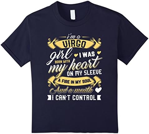 Kids I'm A Virgo Girl I Was Born With My Heart T-Shirt 12 Navy