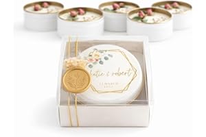 Personalized Wedding Favor Candle Set with Sealed Gift Box – Bulk Soy Wax Candles with Dried Flowers, Custom Name Label – Bri