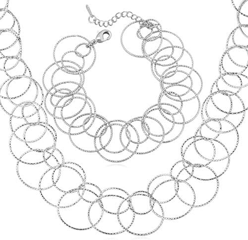 U7 Platinum Plated Stylish Collar Necklace &amp; Link Charm Bracelet Jewelry Set