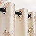 jinchan Floral Embroidered Curtains for Living Room - 84 Inch Long Faux Silk Light Gold Grommet Top Flower Patterned Light Filtering Window Curtain Set 2 Panels