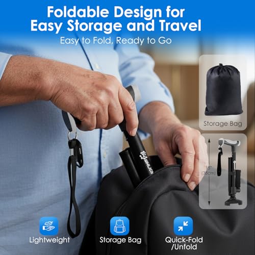 Adjustable Walking Cane for Women & Men for Stability, Self Standing Cane with Second Handle for Standing, Foldable Collapsible Folding Cane, Walking Sticks for Seniors & Adult