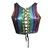 Pinda Holographic Rainbow Hight Waisted Laced Up Rave Crop Top Shorts