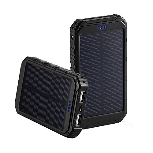 Solar Charger, 10000mAh FKANT Portable Dual USB Solar Battery Charger External Battery Pack Phone Charger Power Bank with LED Flashlight for iPhone iPad and More