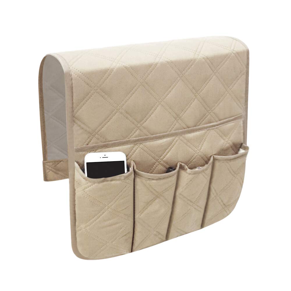 Arm Rest Organiser Hanging Sofa Caddy Storage Bag TV Remote Control Holder Armchairs Couch Organiser Phone Drink Glassse Foldable Pouch Chair Tidy Table Space Saver Pocket Set Living (Beige)