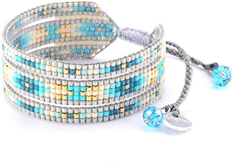 Mishky 3-Row Beaded Bracelet with Adjustable Closure on Cotton Cording
