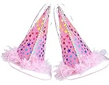 PUPTECK 2pcs/set Dog Party Hat Pet Cat Birthday Accessories Costume , Pink Small
