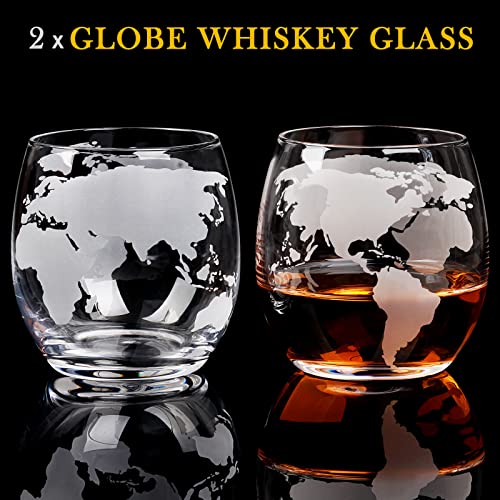 PONPUR Gifts for Men Dad Fathers Day, Whiskey Decanter Globe Set with 2 Ball Stones & 2 Glasses, Anniversary Birthday Gifts for Him Husband Boyfriend Brother, Cool Stuff Gift for Bourbon Scotch