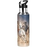 Horse Water Bottle Horses Water Bottle Stainless Steel with Straw Lid for Girls Big Horse Kids Insulated Metal Water Flask 20 oz