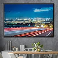 Framed Canvas Wall Art Light Exposure Colorful Industrial Lights Multicolor Neon Photography Places Portrait Realism - 16x24 inches