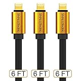 Smallelectric 3-pack 6FT Alloy Gold-Plated 8pin Lightning Cable Sync Extra Long USB Cord Charger for iphone SE / 6 / 6s plus / 6 plus / 5s 5c 5 / iPad Mini / iPad Air / iPod . Compatible with all IOS